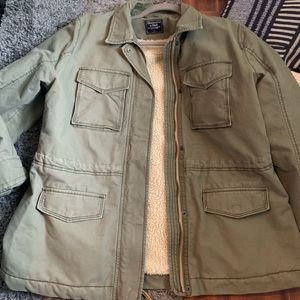 Green fur insulation winter jacket
